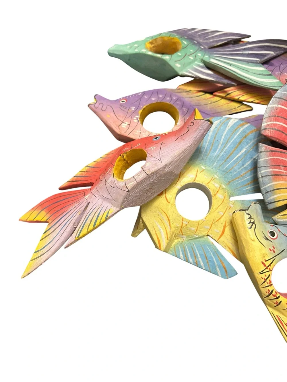 Set of 10 Hand Painted Fish Napkin Rings Holders Wooden Tropical Hawaiian Cabin